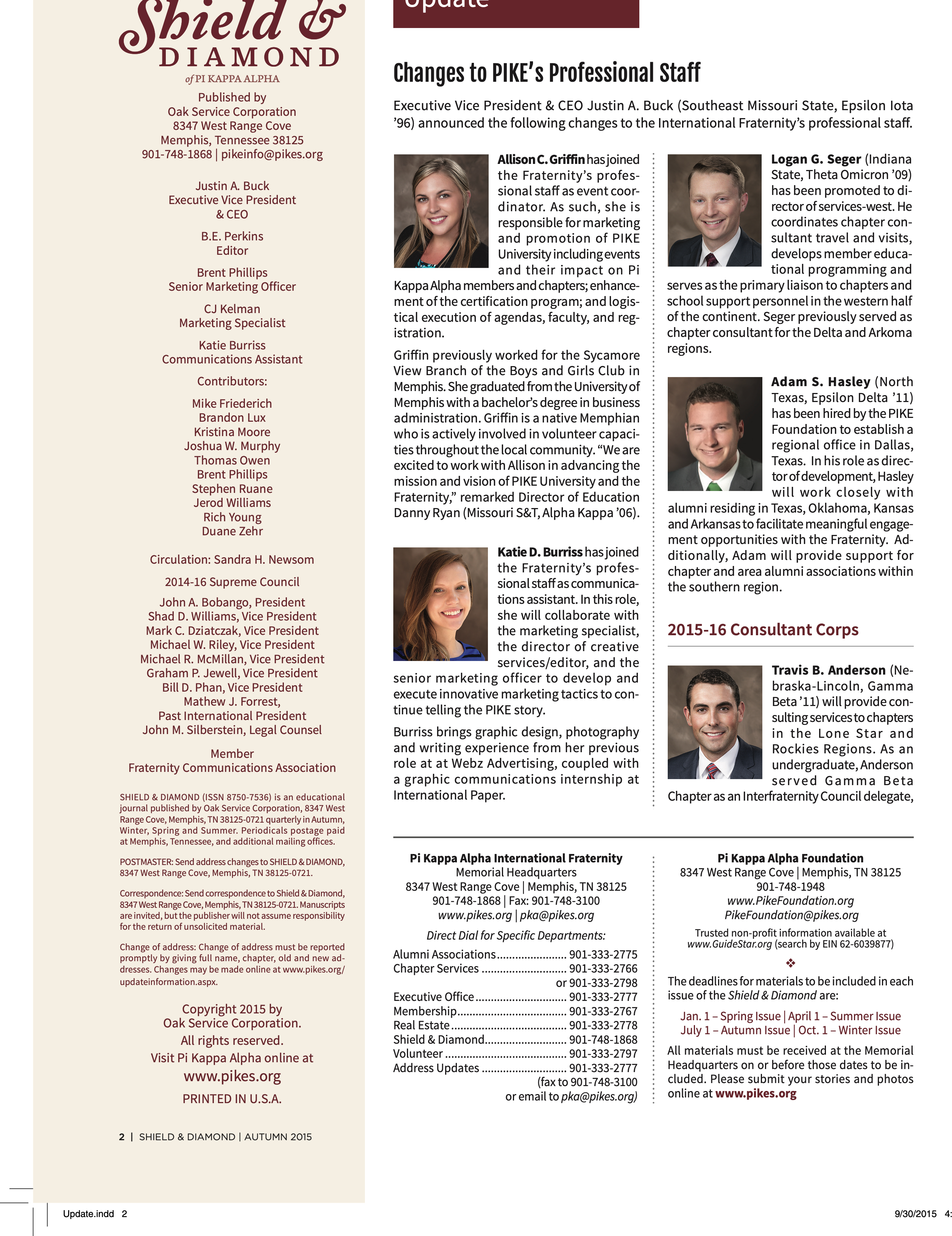 Pi Kappa Alpha Foundation, Autumn 2015